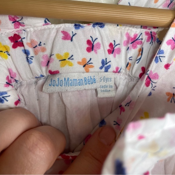 Jojo Maman Bebe Girls 5/6 Apron Style Butterfly Dress White Ruffles 100% Cotton - Picture 5 of 8